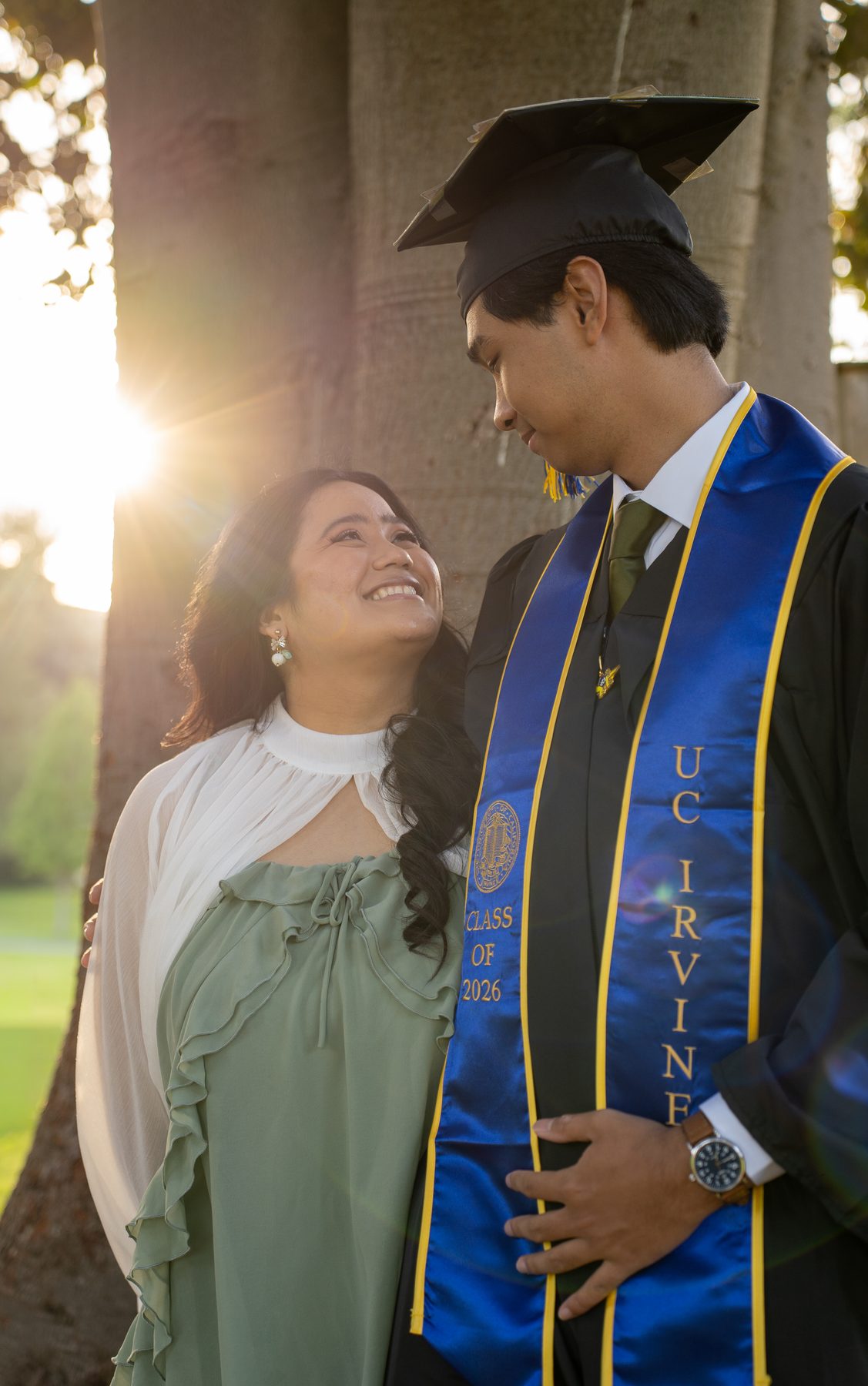 Graduation portrait, UC Irvine, golden hour